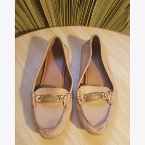 Coach Tan Leather Gold Chain Buckle Loafers